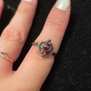 Antique Garnet On Sterling Silver Band